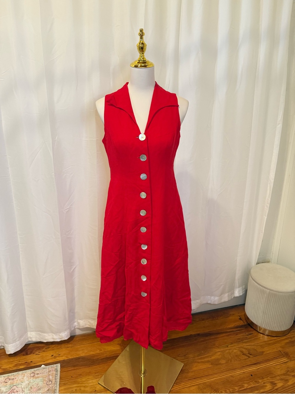 Coldwater Creek Red Button-Front Sleeveless Midi Dress